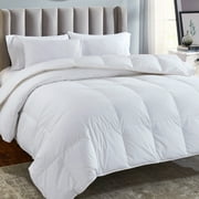 Ultra Luxury White Down Comforter - Super Soft \u0026 Fluffy, 46 OZ Fill Weight, 650+ Fill Power, Breathable 100% Pure Egyptian Cotton Shell, Premium Duvet Insert - Full / Queen Size